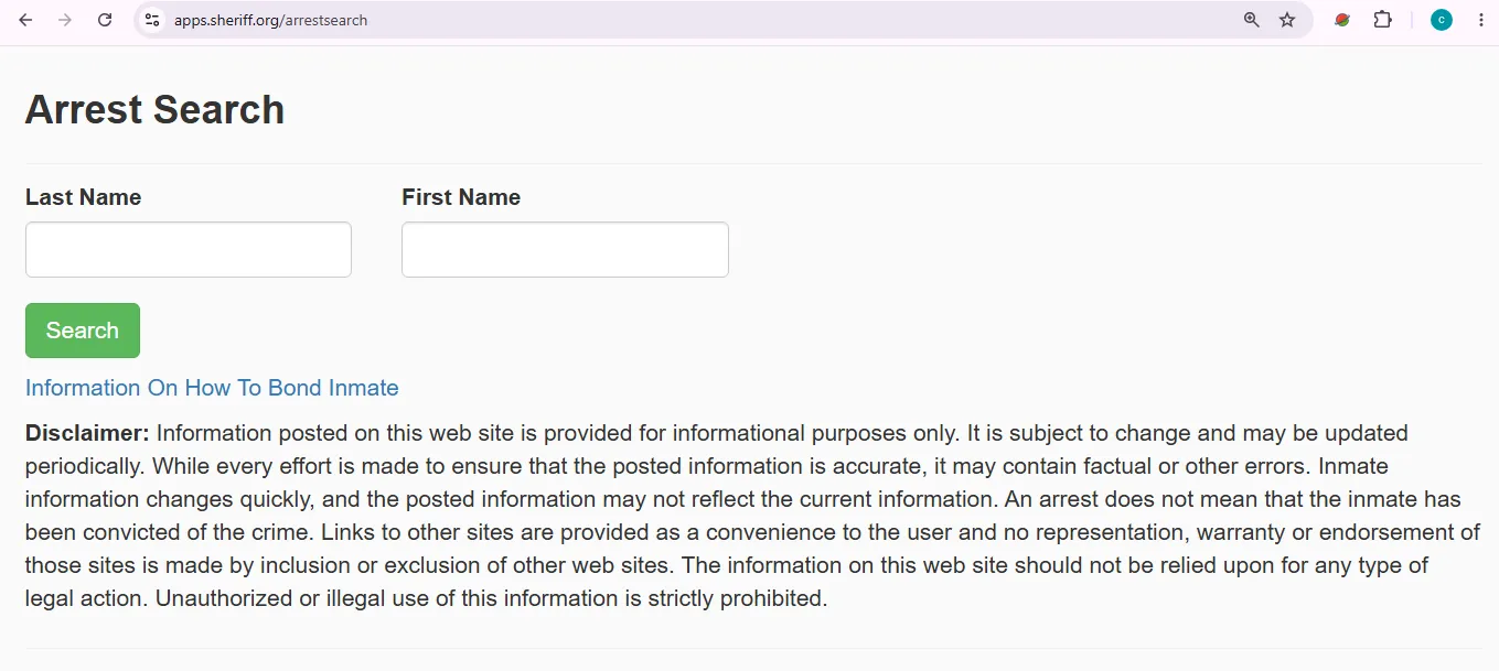 BSO Sheriff Arrest Search page for Broward County inmate lookup